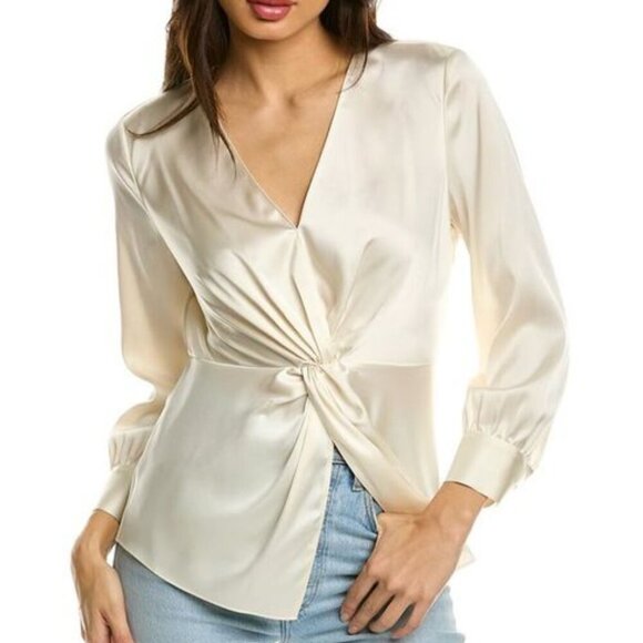 Theory Tops - Theory Cream Satin Twist Front Romantic Blouse Size 0 Date Night Anniversary